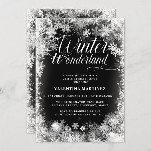 21. Geburtstag Party Winterwonderland Schneeflocke Einladung (Vorne/Hinten)
