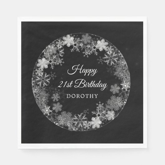 21. Geburtstag Party Winterwonderland Schneeflocke Serviette (Vorderseite)