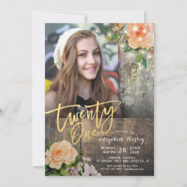 21. Geburtstag Party Wood Floral String Light Foto Einladung