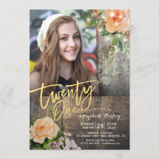 21. Geburtstag Party Wood Floral String Light Foto Einladung