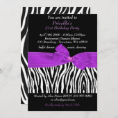 21. Geburtstag Party, Zebra, schwarz, lila Einladung (Vorne/Hinten)