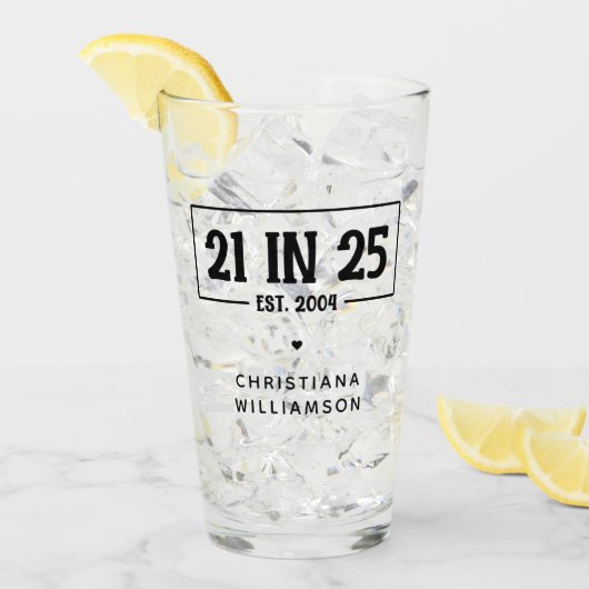 21. Geburtstag personalisiert 21. Est 2004 Glas (Vorderseite Ice)