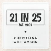 21. Geburtstag personalisiert 21. Est 2004 Glasuntersetzer (Vorderseite)