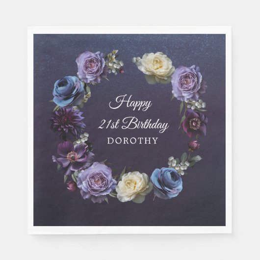 21. Geburtstag Personalisiert Moody Lila Blume Serviette (Vorderseite)