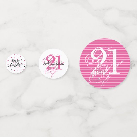 21. Geburtstag Personalisiert rosa Thema Konfetti (Vorderseiten)