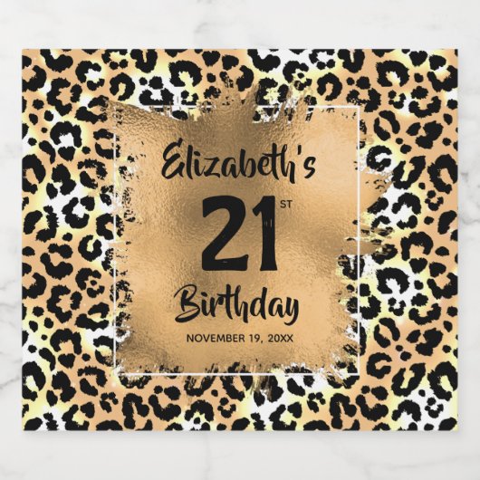 21. Geburtstag Personalisierter Leopard Schaumweinetikett (Einzelnes Label)
