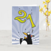 21. Geburtstag - Pinguin-Überraschungskarte Karte (Gelbe Blume)