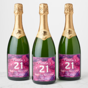 21. Geburtstag Pink bis Black Watercolor Champagne Schaumweinetikett