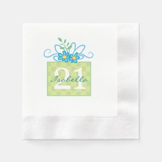 21. Geburtstag Pink Blue Cake Individuelle Name Serviette (Vorderseite)