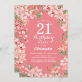 21. Geburtstag Pink Boho Botanische Blume Einladung (Vorne/Hinten)