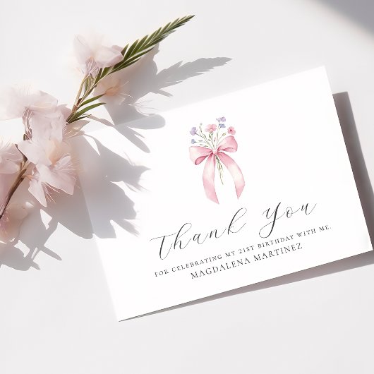 21. Geburtstag Pink Bow Wildblume Flat Dankeskarte