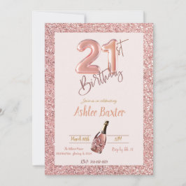 21. Geburtstag Pink Champange Pink Glitzer Einladung