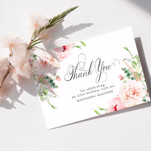 21. Geburtstag Pink Peony Floral Flat Dankeskarte