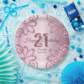 21. Geburtstag Pink Princess Glitzer Ballon Script Pappteller (Party)