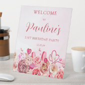 21. Geburtstag Pink Rose Wirbles Herz Willkommen Sockelschild (In Situ)