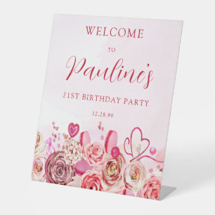 21. Geburtstag Pink Rose Wirbles Herz Willkommen Sockelschild