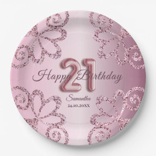 21. Geburtstag Pinke Prinzessin Glitter-Ballon-Sch Pappteller