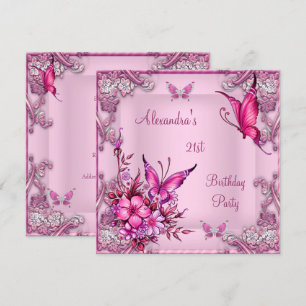 21. Geburtstag Pretty Pink Floral Schmetterling Si Einladung