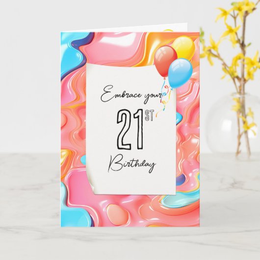 21. Geburtstag Psychedelic 3D Abstrakt Karte (Gelbe Blume)