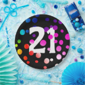 21. Geburtstag Rainbow Dots auf Black Pappteller (Party)
