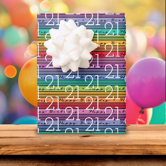 21. Geburtstag Regenbogen Streifen Geschenkpapier Set