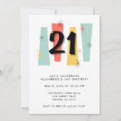 21. Geburtstag Retro Mitte des Jahrhunderts Modern Einladung (Vorderseite)