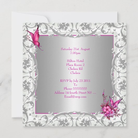 21. Geburtstag Rosa Bläserschmetterling Silberweiß Einladung (Rückseite)