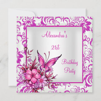 21. Geburtstag Rosa Bläserschmetterling Silberweiß Einladung