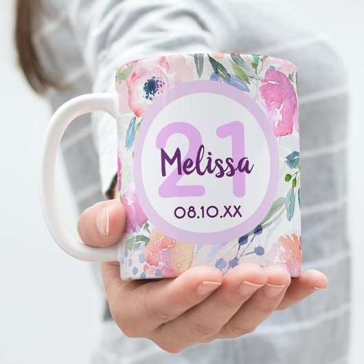 21. Geburtstag rosa Floralnamen Kaffeetasse
