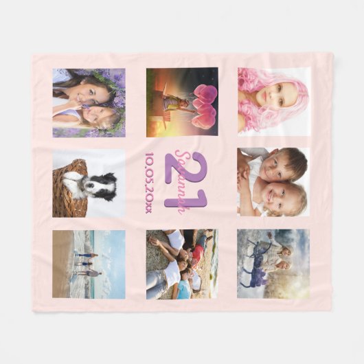 21. Geburtstag rosa Foto Collage Fleecedecke (Vorderseite (Horizontal))