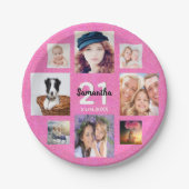 21. Geburtstag rosa Foto Collage Glitzer Pappteller (Vorderseite)