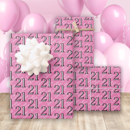21. Geburtstag Rosa Geschenkpapier Set