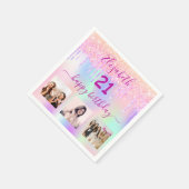 21. Geburtstag rosa holografische Foto Serviette (Ecke)