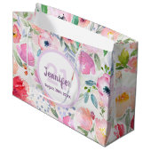 21. Geburtstag rosa lila Blumenname elegant Große Geschenktüte (Vorderseite Schrägansicht)