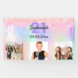 21. Geburtstag rosa lila Tropfen Foto Empfang Banner
