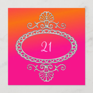 21. Geburtstag Rosa Orange Gefärbte Krawatte & Sil Einladung