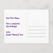 21. Geburtstag: Rosa Streifen & Herz, Regenbogen 2 Postkarte (Rückseite)