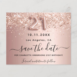 21. Geburtstag Rose Glitzer Haushalt Save the Date Flyer