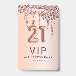 21. Geburtstag Rose Gold Glitter-Tropfen  Ausweis