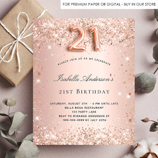 21. Geburtstag Rose Gold Glitzer Einladung