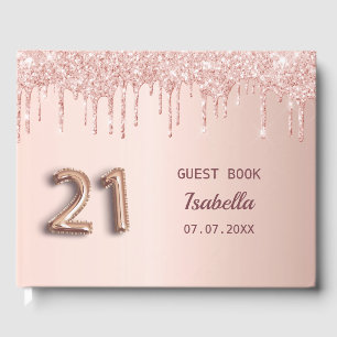 21. Geburtstag Rose Gold Glitzer Rosa Ballon Schri Gästebuch