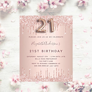 21. Geburtstag Rose Gold Glitzer Rosa Luxus Einladungspostkarte