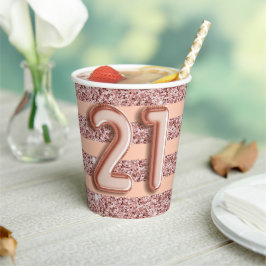 21. Geburtstag Rose Gold Glitzer Streifen Pappbecher