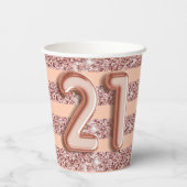21. Geburtstag Rose Gold Glitzer Streifen Pappbecher (Rückseite)