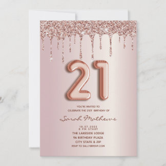 21. Geburtstag Rose Gold Glitzer Tropfen Einladung