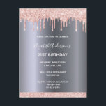 21. Geburtstag Rose Gold Glitzer Tropfen Einladung Postkarte<br><div class="desc">Moderne, stilvolle und glamouröse Einladung für ein 21. Party. Ein Imitat silberfarbener Hintergrund mit einem eleganten Imitat Rose Gold Glitzer Tropfen, Farbe Tropfen Aussehen. Der Name ist mit einem modernen weißen handgeschriebenen Schrift geschrieben. Vorlagen für Ihre Party-Details. Tipp: Wenn Sie es nicht gewollt, um wie eine Postkarte aussehen, klicken Sie...</div>