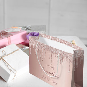 21. Geburtstag Rose Gold Glitzer Tropfen rosa Große Geschenktüte