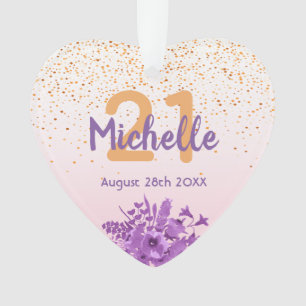 21. Geburtstag Rose Gold Konfetti violette Blumen Ornament