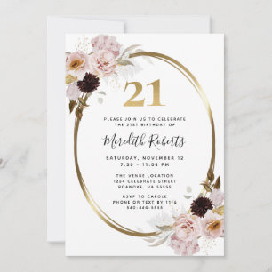 21. Geburtstag Rose Gold Metallic Floral Party Einladung