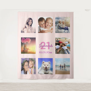 21. Geburtstag rose-gold pink Foto-Collage Wandteppich